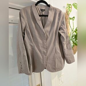 Eileen Fisher Polished Ramie  Zip Front Silk Blend Lined Blazer Jacket Large